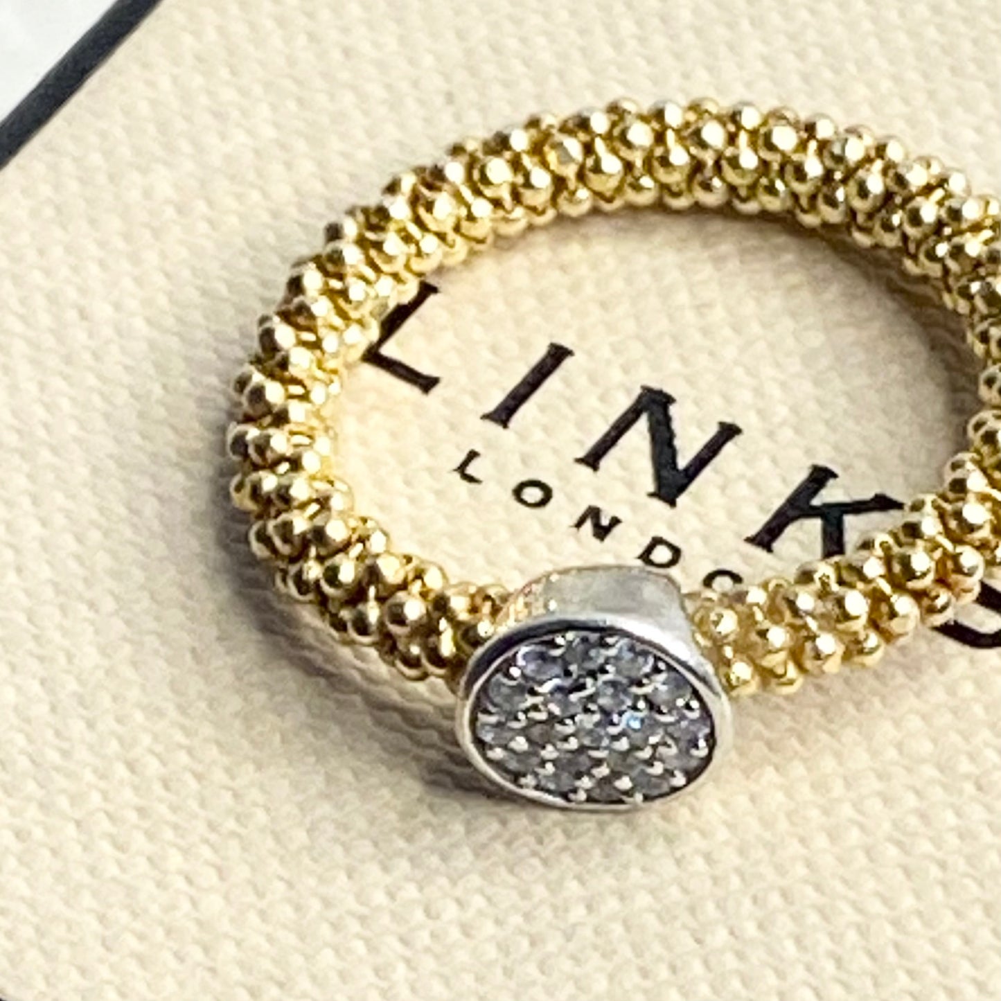 Links of London Sterling Silver Gold Vermeil Stardust Bead Mesh Ring