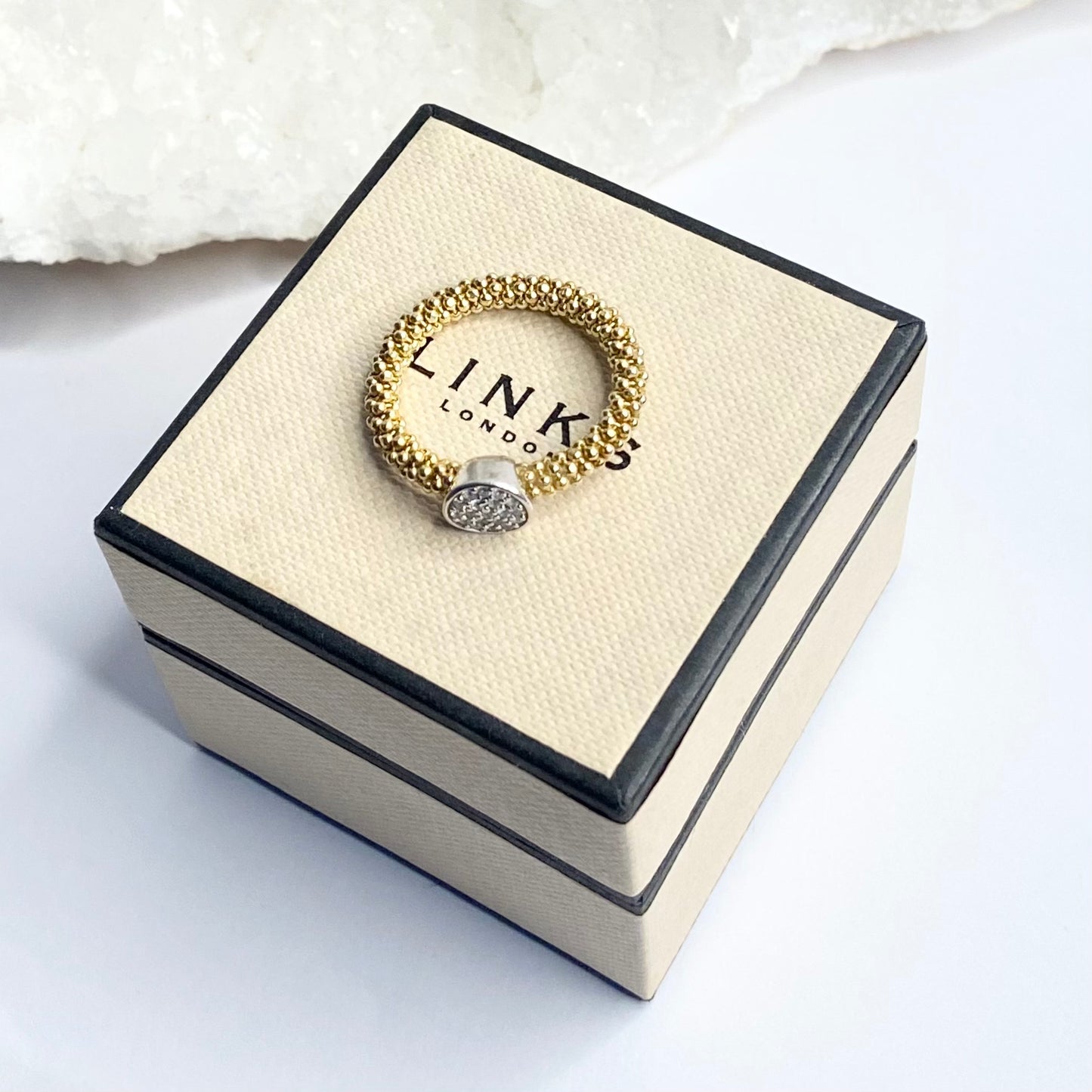 Links of London Sterling Silver Gold Vermeil Stardust Bead Mesh Ring