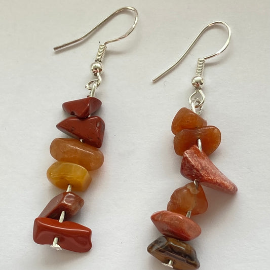 Agate Banded Carnelians Crystal Silver Beaded Earrings