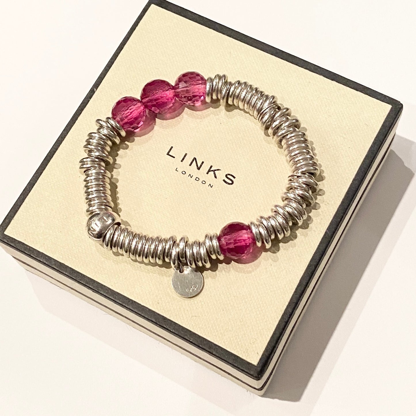 Links of London Deep Pink Rose Quartz 2012 Special Edition Sweetie Bracelet 17cm