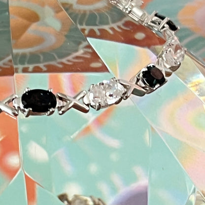 Sterling Silver 925 XOX with Black and Clear Cubic Zirconia Gemstones Tennis bracelet.