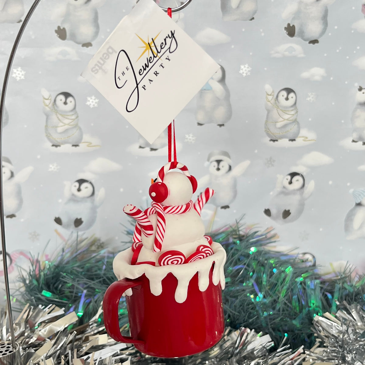 festive handmade claydough snowman hot chocolate mug Christmas tree decoration