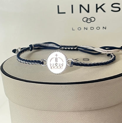Links of London Sterling Silver Ascot Bracelet with a Navy and Silver Cord.