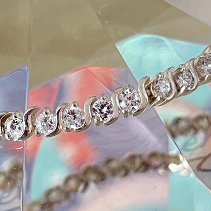 Sterling Silver Tennis Bracelet with Clear Crystal Cubic Zirconia Stones