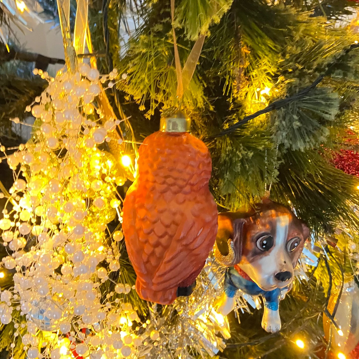 Deep Gold Owl  Design Glass  Festive, Christmas Ornament