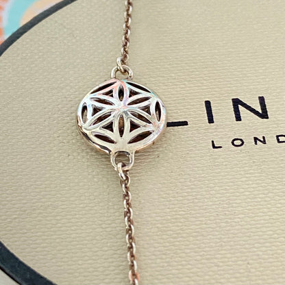 Links of London Bracelet featuring 3 disks with the Flower of Life Design. 20cm adjustable