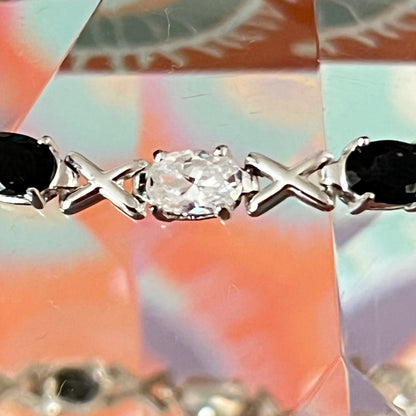 Sterling Silver 925 XOX with Black and Clear Cubic Zirconia Gemstones Tennis bracelet.