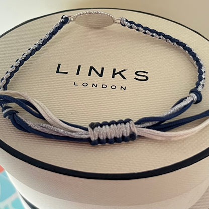 Links of London Sterling Silver Ascot Bracelet with a Navy and Silver Cord.