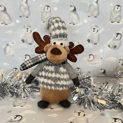 Plush Gray and white patterned Christmas Reindeer