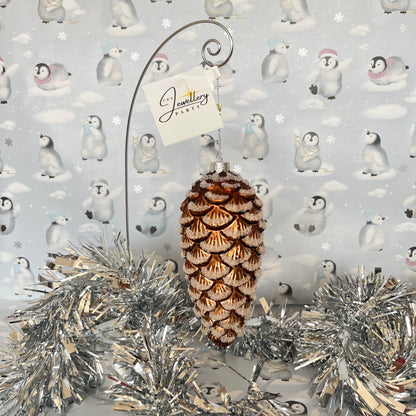 Large BROWN ICED GLASS PINECONE HANGING ORNAMENT