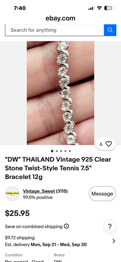 Sterling Silver Tennis Bracelet with Clear Crystal Cubic Zirconia Stones