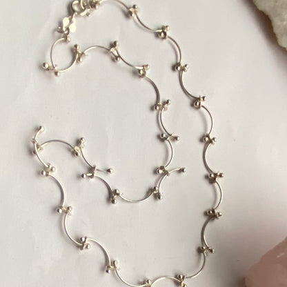 Sterling Silver Modernist Ball Link Chain Choker, Stamped 925i