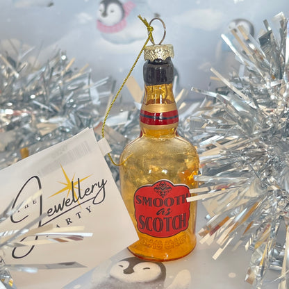 Kurt S. Adler "Smooth as Scotch" glass miniature bottle Christmas tree ornament