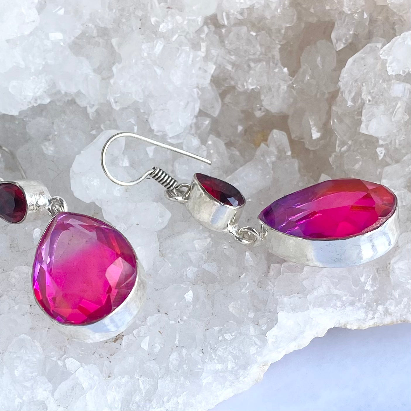 Pink and Purple tint  Glam Gemstone silver plated Earrings