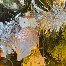 Load image into Gallery viewer, White Owl  Design Glass  Festive, Christmas Ornament
