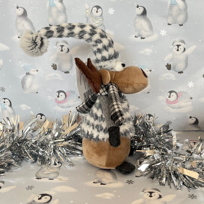 Plush Gray and white patterned Christmas Reindeer