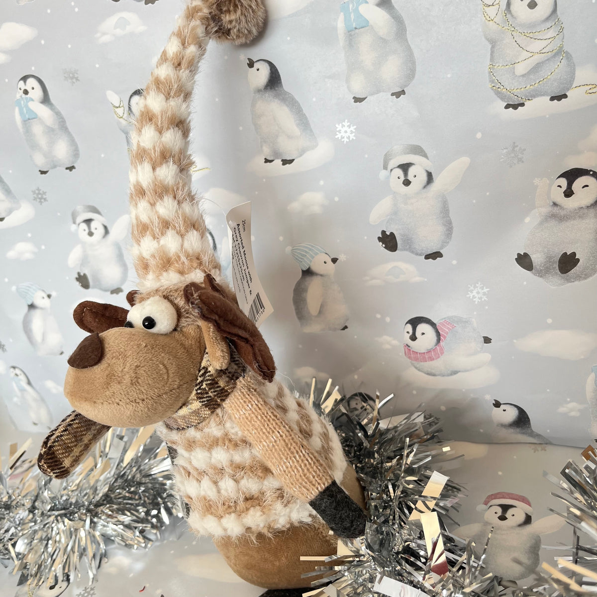 Brown festive plush reindeer Christmas decoration