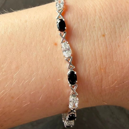 Sterling Silver 925 XOX with Black and Clear Cubic Zirconia Gemstones Tennis bracelet.