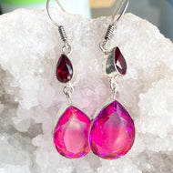 Pink and Purple tint  Glam Gemstone silver plated Earrings