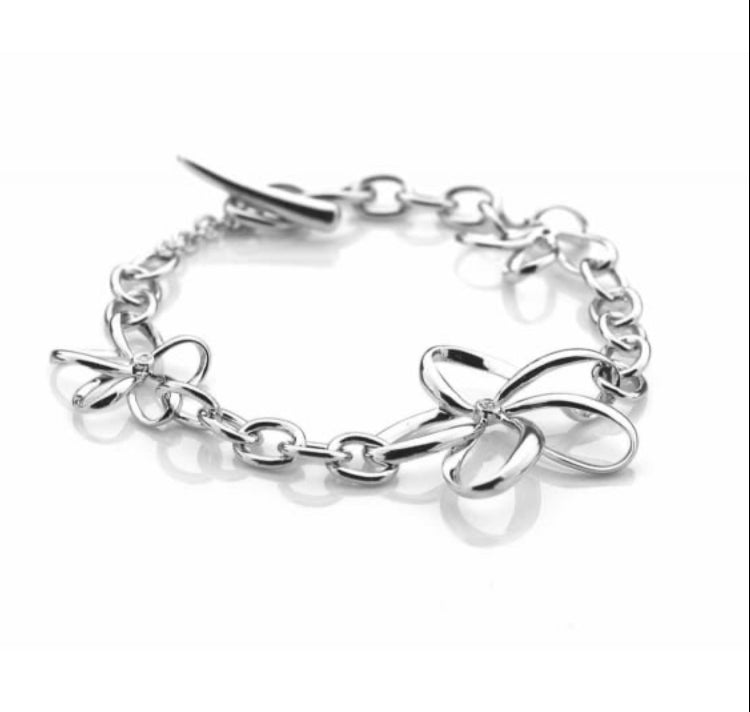 Vintage Hot Diamonds Sterling Silver and Diamond Paradise Open Petal Bracelet