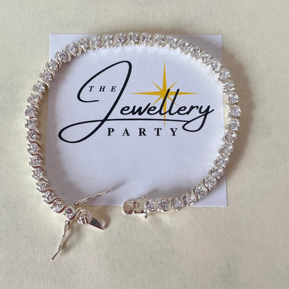 Sterling Silver Tennis Bracelet with Clear Crystal Cubic Zirconia Stones