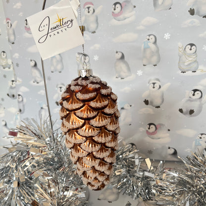 Large BROWN ICED GLASS PINECONE HANGING ORNAMENT