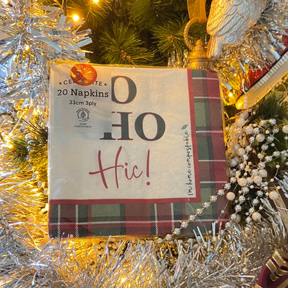 Ho Ho Themed Christmas Festive Napkins , Tartan design can be used for decoupage