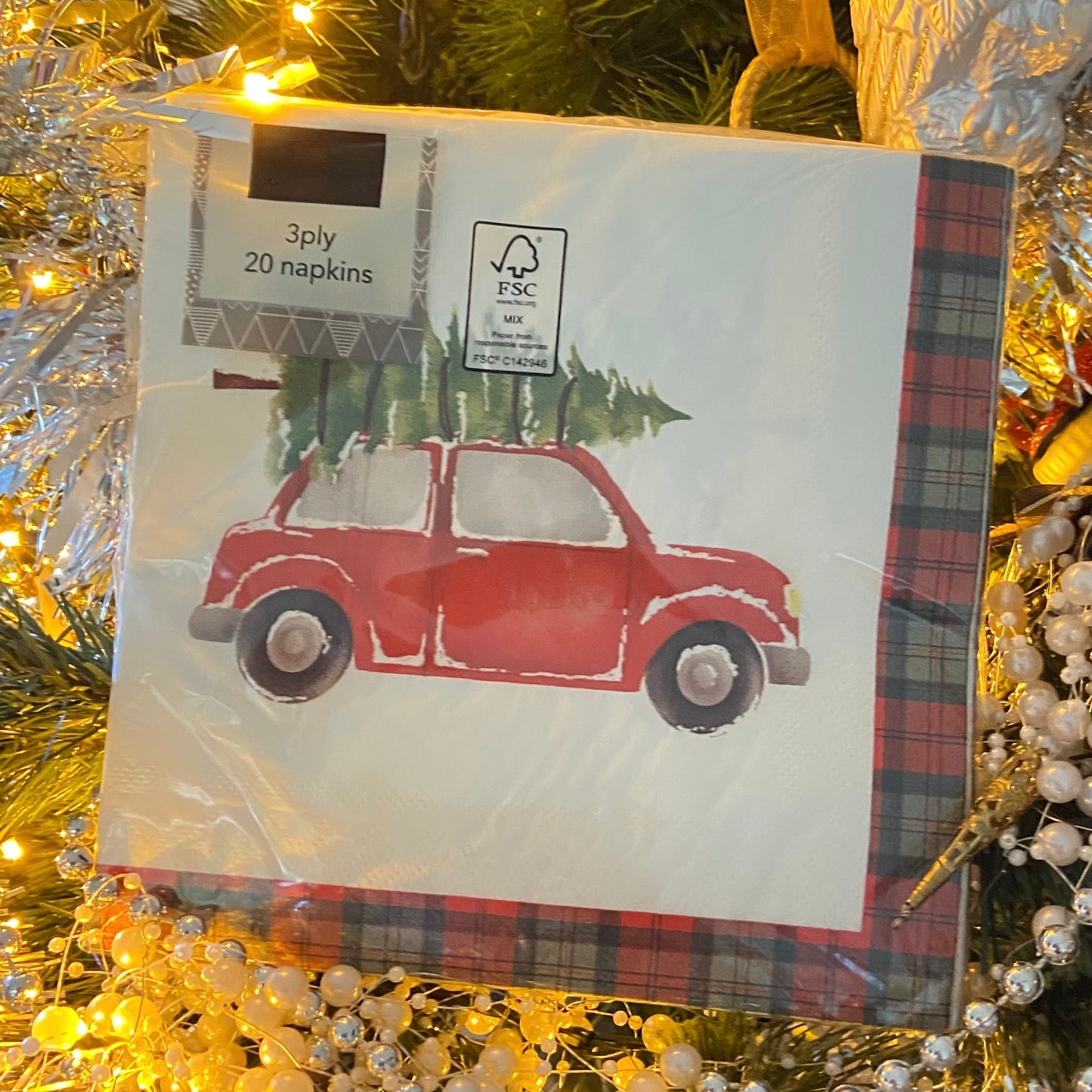 Car with a Christmas Tree Napkins 20 per pack, 3ply can be used for Decoupage