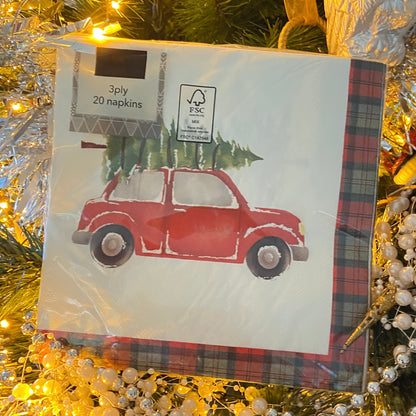Car with a Christmas Tree Napkins 20 per pack, 3ply can be used for Decoupage