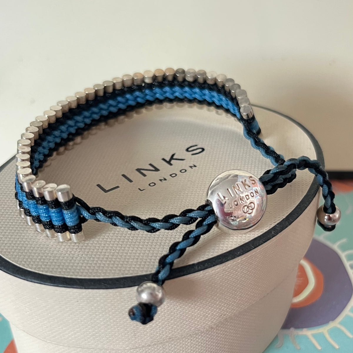 Links of London Sterling Silver Friendship Bracelet with Blue and Black Cord