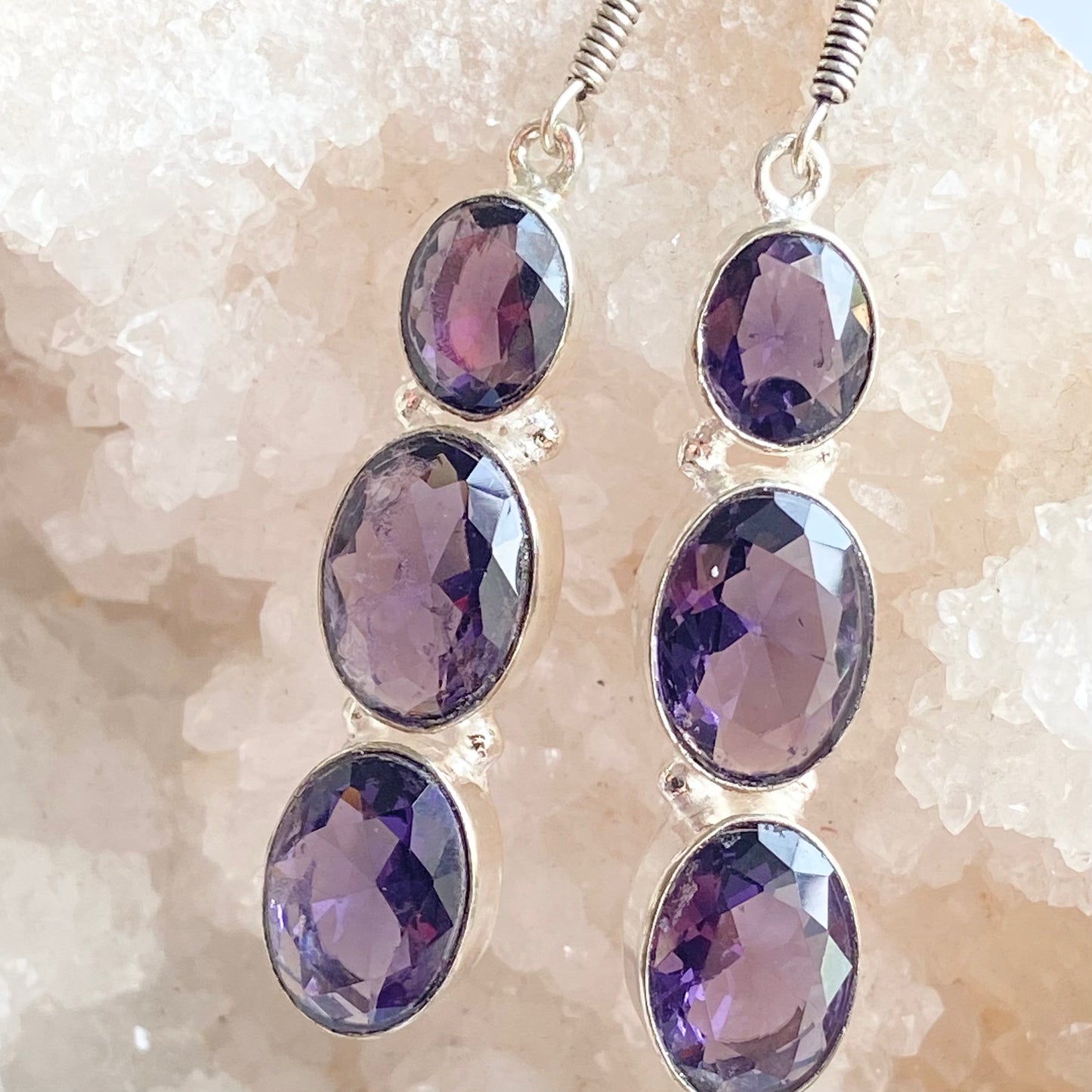 Purple Faceted Gemstone silver plated Earrings