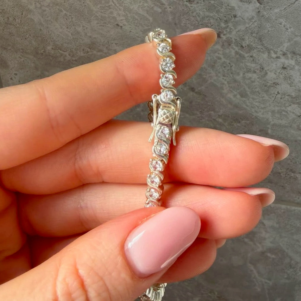 Sterling Silver Tennis Bracelet with Clear Crystal Cubic Zirconia Stones