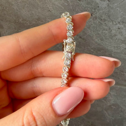 Sterling Silver Tennis Bracelet with Clear Crystal Cubic Zirconia Stones