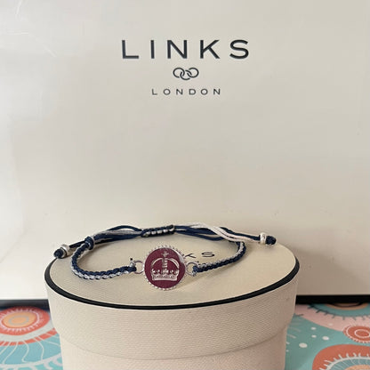 Links of London Sterling Silver Ascot Bracelet with a Navy and Silver Cord.