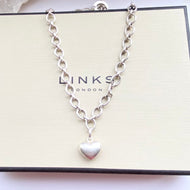 Links of London Sterling Silver Signature Link T Bar Necklace with Silver Heart