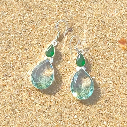 Pale Blue and Green Gemstone silver plated Earrings