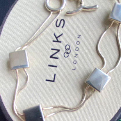 Authentic Sterling Silver Links of London four square bracelet ideal for that extra sparkle.