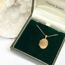 Load image into Gallery viewer, 9ct Gold Necklace with Oval Embossed Flower locket Hallmarked 375
