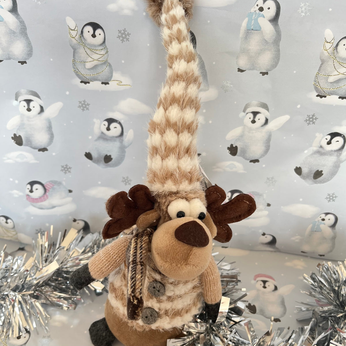 Brown festive plush reindeer Christmas decoration