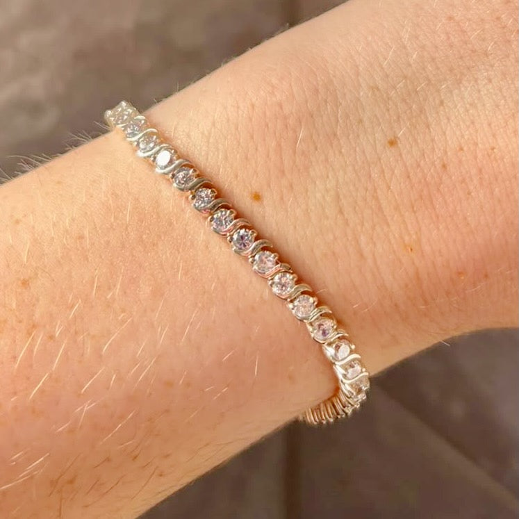 Sterling Silver Tennis Bracelet with Clear Crystal Cubic Zirconia Stones