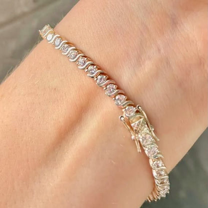 Sterling Silver Tennis Bracelet with Clear Crystal Cubic Zirconia Stones