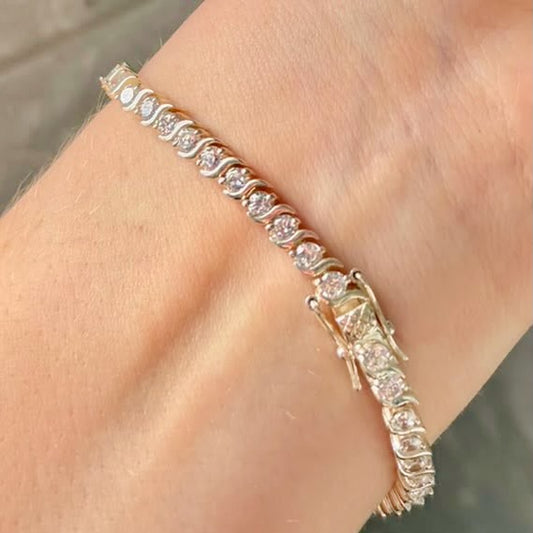 Sterling Silver Tennis Bracelet with Clear  Crystal Cubic Zirconia Stones