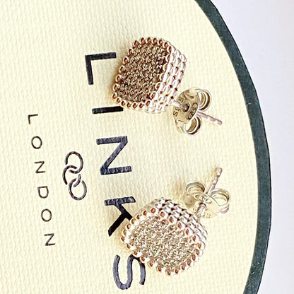 Links of London Sterling Silver Cube Stud Earrings with Sparkly Stones