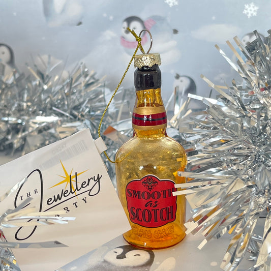 Kurt S. Adler "Smooth as Scotch" glass miniature bottle Christmas tree ornament