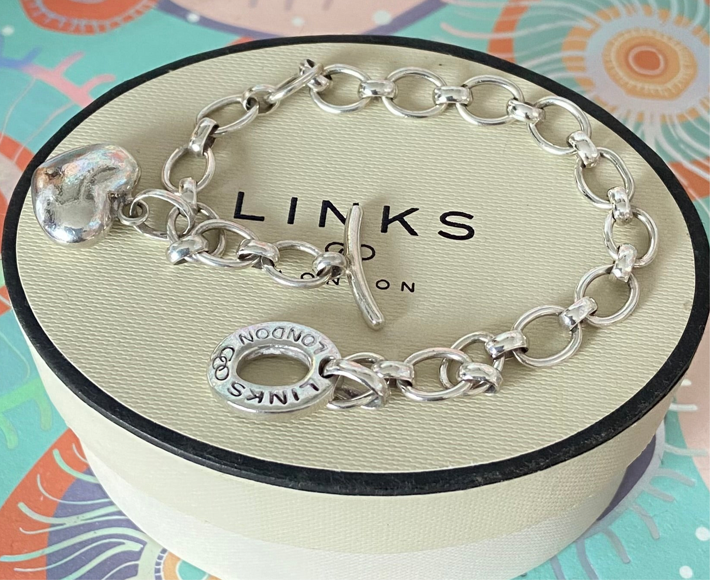 Links of London T-Bar Bracelet with Puffed Heart Charm.