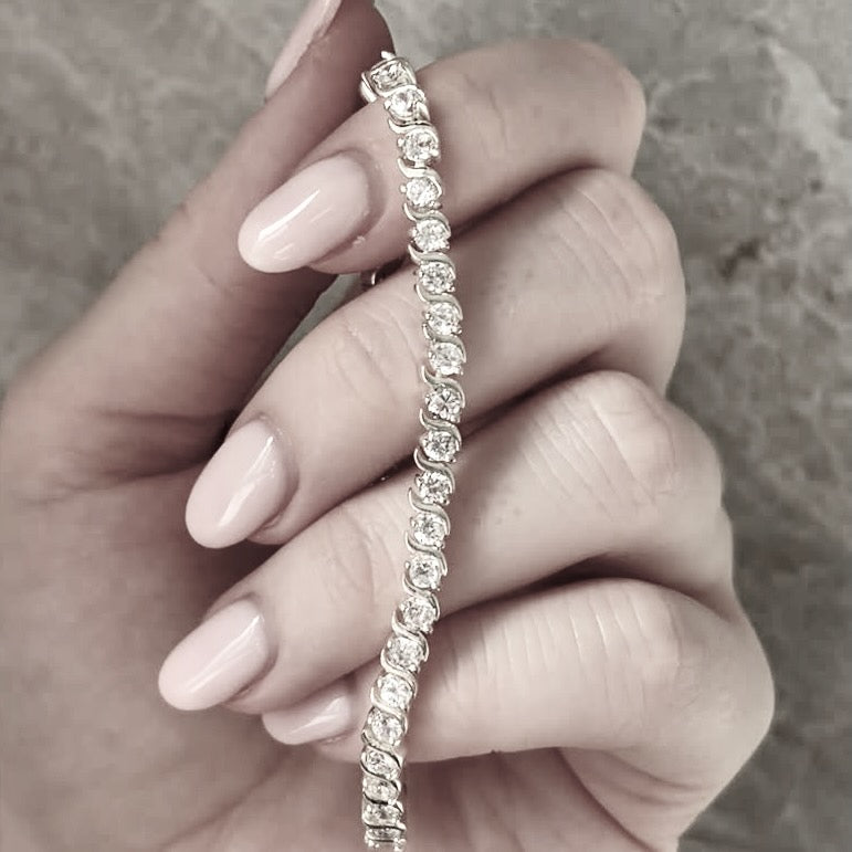 Sterling Silver Tennis Bracelet with Clear Crystal Cubic Zirconia Stones