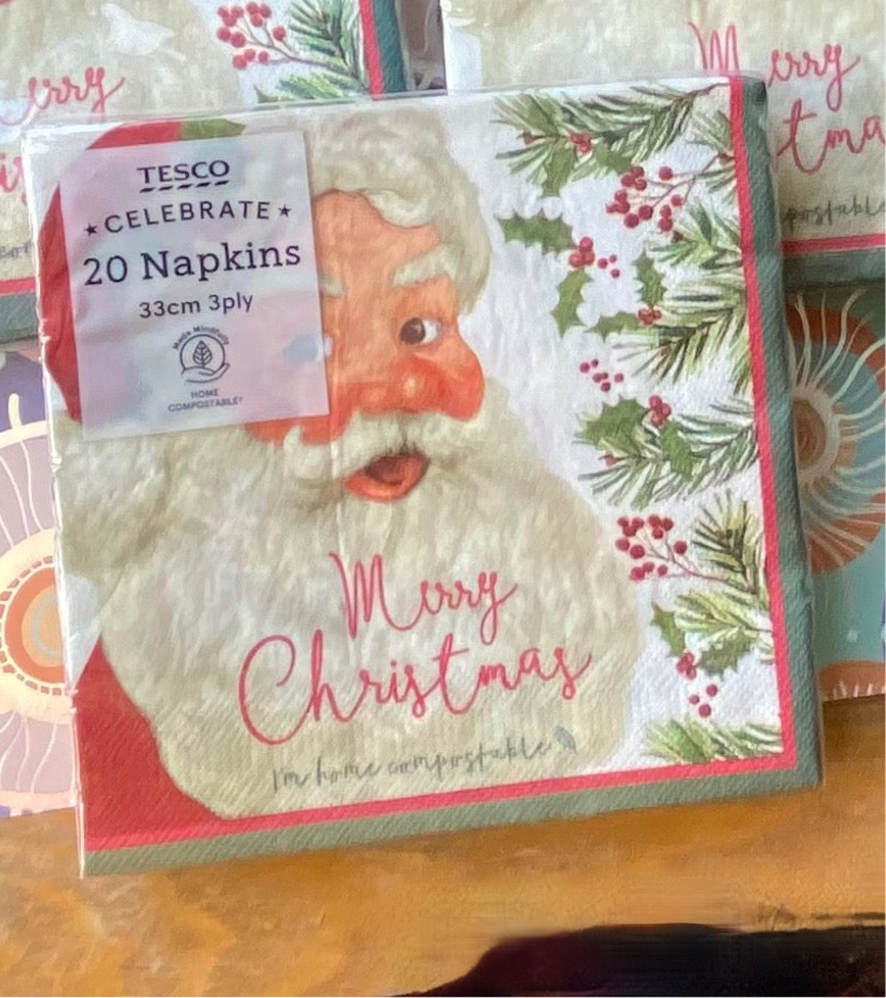 1 x 20/3ply Merry Christmas Festive Napkins , Santa Claus design can be used for decoupage