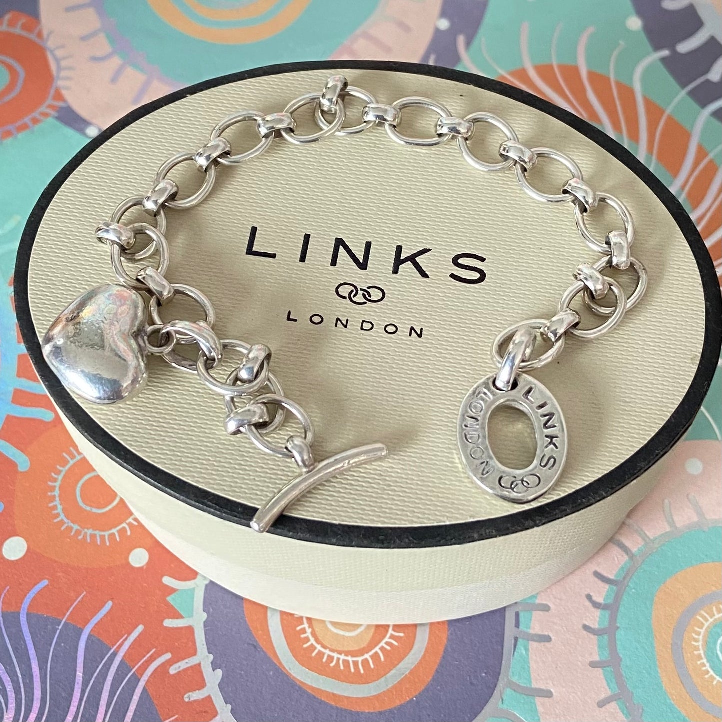 Links of London T-Bar Bracelet with Puffed Heart Charm.