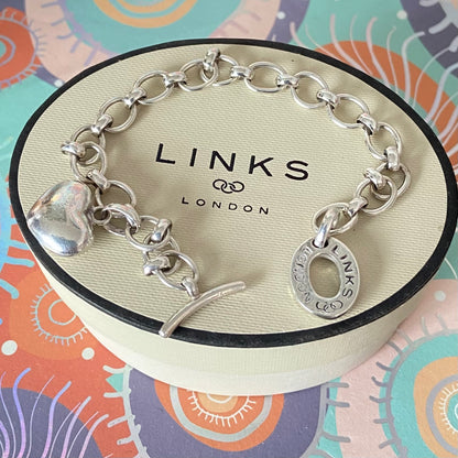 Links of London T-Bar Bracelet with Puffed Heart Charm.