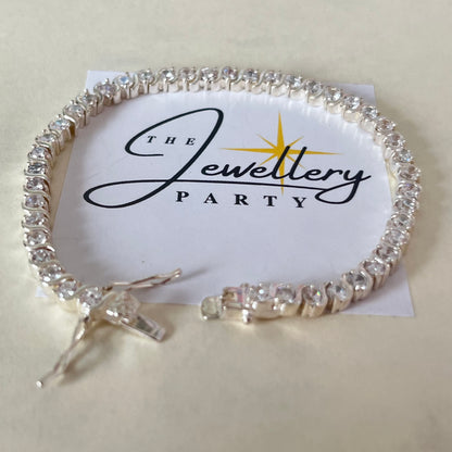 Sterling Silver Tennis Bracelet with Clear Crystal Cubic Zirconia Stones